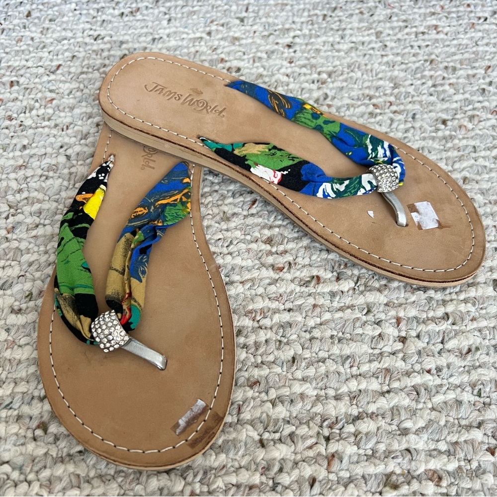 JAMS WORLD Jeweled Rhinestone Flip Flops Multi Color Tropical pattern - Picture 6 of 7